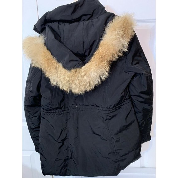 ANDREW MARC For BLOOMINGDALES Black COYOTE FUR HOODED Women’s‎ COAT Sz L - Picture 1 of 8